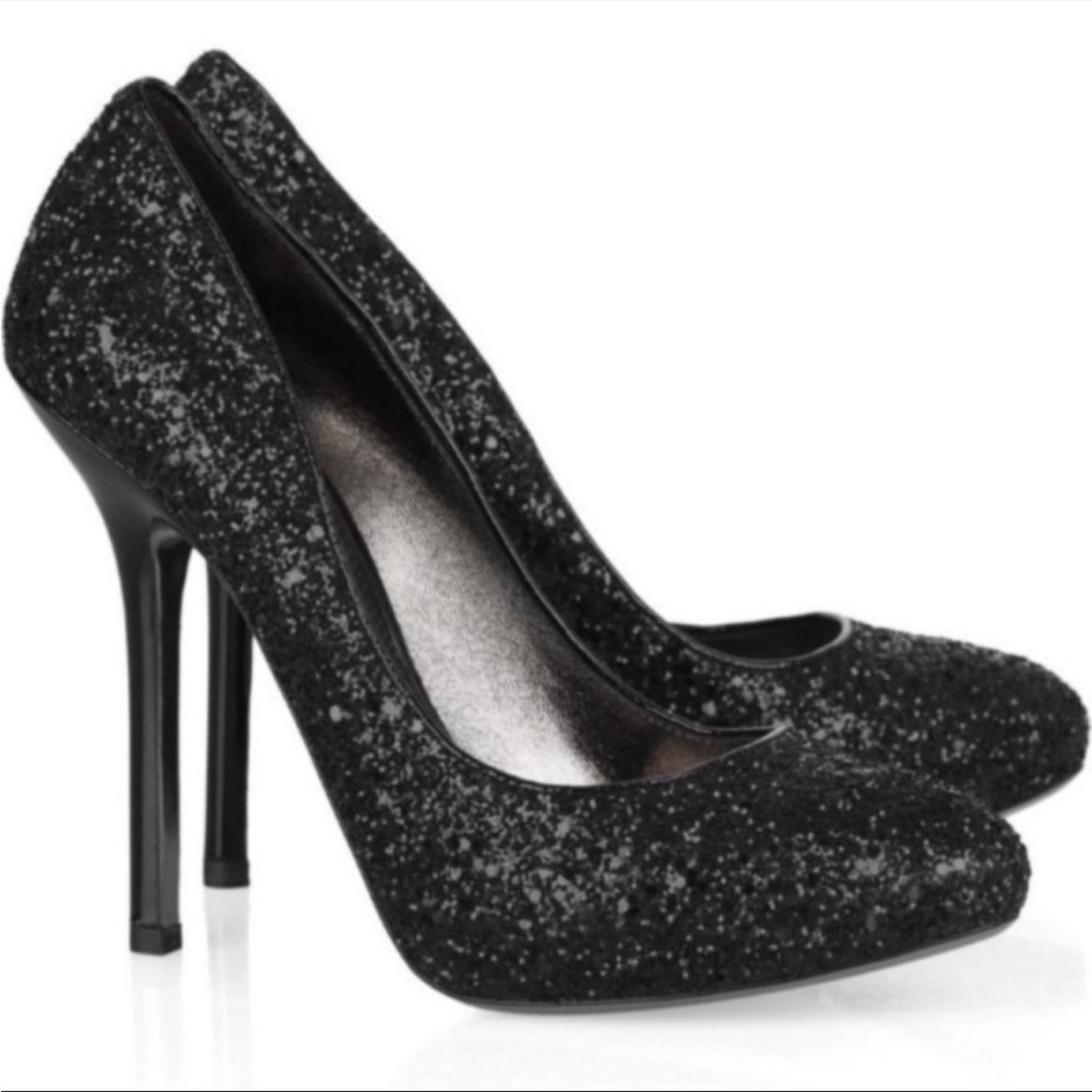 Miu Miu Black Glitter Stiletto Pumps